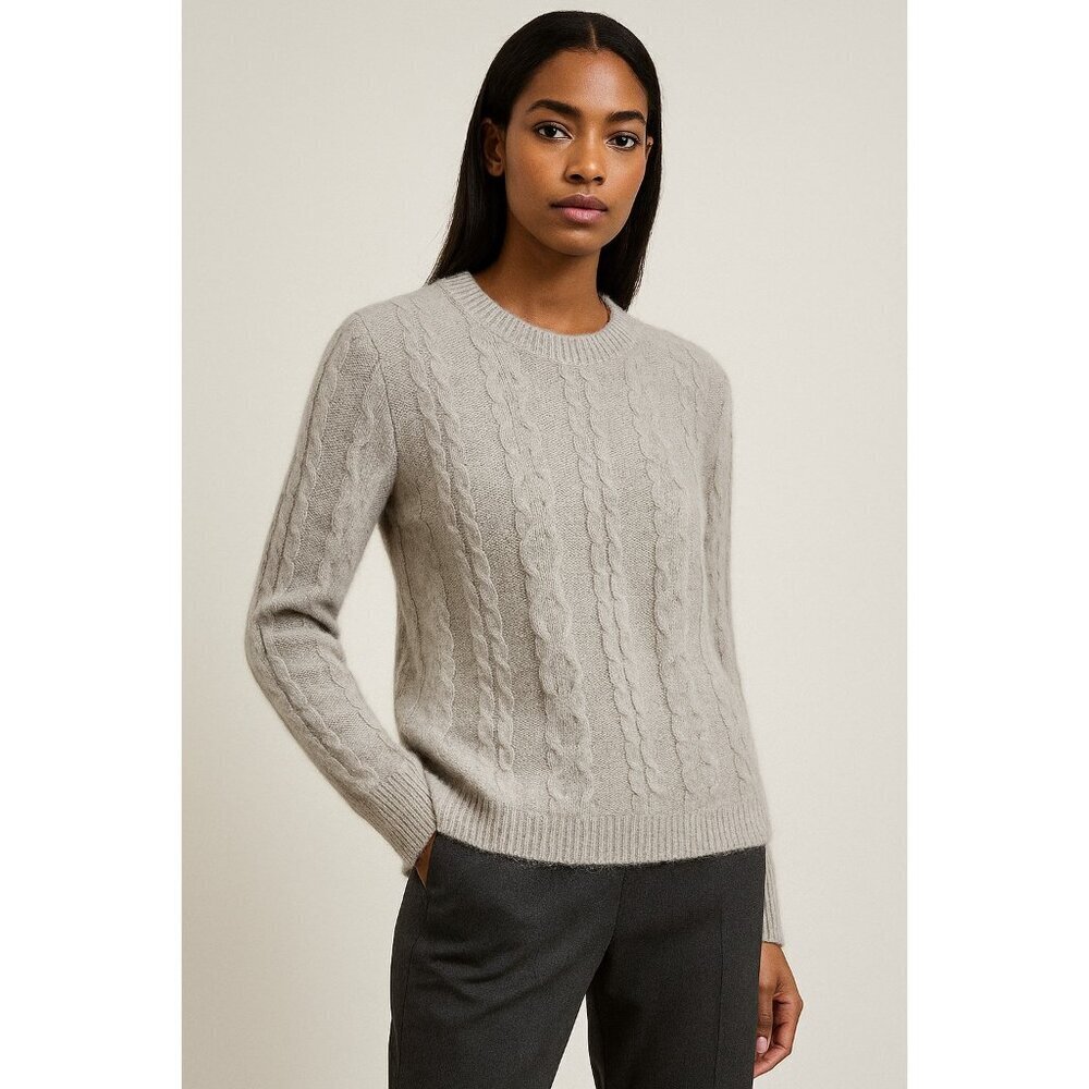 James Perse 100% Cashmere Cable Knit Sweater Women’s Size 3 Gray Luxury Pullover